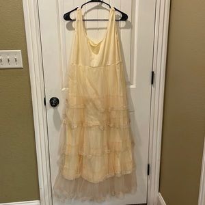 MIDI length light yellow cotton lace overlay dress
